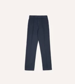 Navy Herringbone Cotton Games Trousers -Drakes Shop DR2A6C24115 01250 3