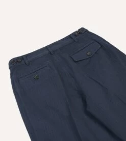 Navy Herringbone Cotton Games Trousers -Drakes Shop DR2A6C24115 01250 5