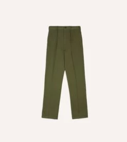 Olive Herringbone Cotton Games Trousers -Drakes Shop DR2A6C24115 02400 3