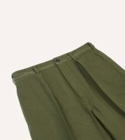 Olive Herringbone Cotton Games Trousers -Drakes Shop DR2A6C24115 02400 4