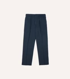Navy Cotton Linen Games Trousers -Drakes Shop DR2A6C24117 01250 3