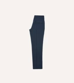 Navy Cotton Linen Games Trousers -Drakes Shop DR2A6C24117 01250 6