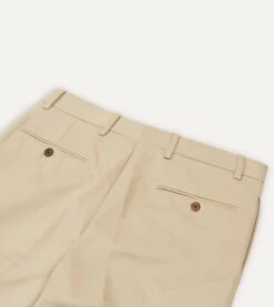 Sand Cotton Drill Flat Front Trouser -Drakes Shop DR2A6D21375 03050 4