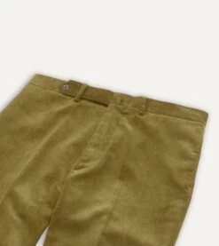Olive Mid-Wale Corduroy Flat Front Trouser -Drakes Shop DR2A6D21376 02400 3