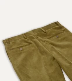 Olive Mid-Wale Corduroy Flat Front Trouser -Drakes Shop DR2A6D21376 02400 4