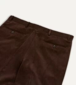 Brown Mid-Wale Corduroy Flat Front Trouser -Drakes Shop DR2A6D21376 03300 4