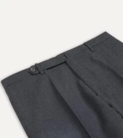 Charcoal Tropical Wool Flat Front Trouser -Drakes Shop DR2A6D21378 02600 3
