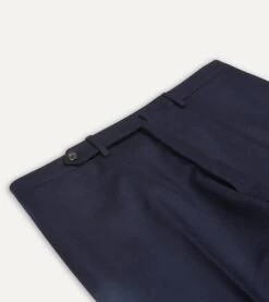 Navy Wool Flannel Flat Front Trousers -Drakes Shop DR2A6D21379 01250 3