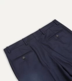 Navy Wool Flannel Flat Front Trousers -Drakes Shop DR2A6D21379 01250 4
