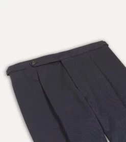 Navy Cotton Drill Single Pleat Trouser -Drakes Shop DR2A6E21375 01250 3