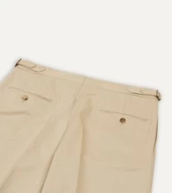 Sand Cotton Drill Single Pleat Trouser -Drakes Shop DR2A6E21375 03050 5