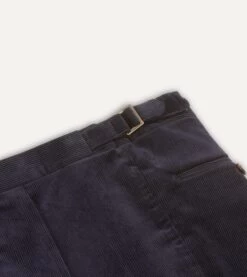 Navy Mid-Wale Corduroy Single Pleat Trouser -Drakes Shop DR2A6E21376 01250 4