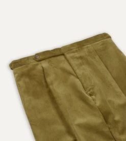 Olive Mid-Wale Corduroy Single Pleat Trouser -Drakes Shop DR2A6E21376 02400 3
