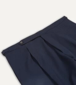 Navy Tropical Wool Single Pleat Trouser -Drakes Shop DR2A6E21378 01250 3