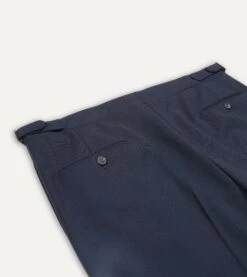 Navy Tropical Wool Single Pleat Trouser -Drakes Shop DR2A6E21378 01250 4