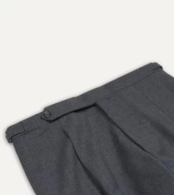 Charcoal Tropical Wool Single Pleat Trouser -Drakes Shop DR2A6E21378 02600 3