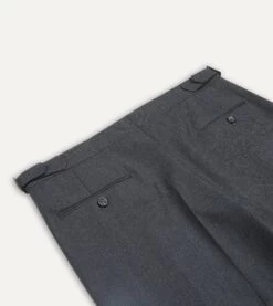 Charcoal Tropical Wool Single Pleat Trouser -Drakes Shop DR2A6E21378 02600 4