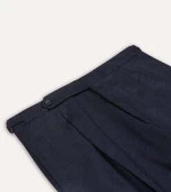 Navy Wool Flannel Single Pleat Trouser -Drakes Shop DR2A6E21379 01250 3