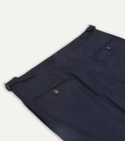 Navy Wool Flannel Single Pleat Trouser -Drakes Shop DR2A6E21379 01250 4