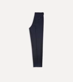 Navy Wool Flannel Single Pleat Trouser -Drakes Shop DR2A6E21379 01250 5