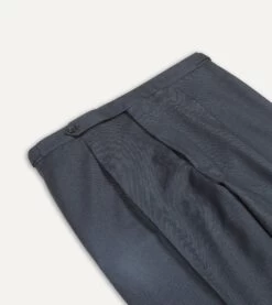 Grey Worsted Wool Single Pleat Trouser -Drakes Shop DR2A6E21380 01600 3