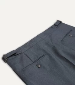 Grey Worsted Wool Single Pleat Trouser -Drakes Shop DR2A6E21380 01600 4
