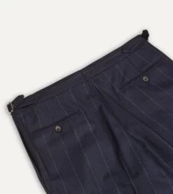 Navy Chalkstripe Wool Flannel Single Pleat Trouser -Drakes Shop DR2A6E21868 01252 5