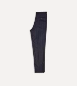 Navy Chalkstripe Wool Flannel Single Pleat Trouser -Drakes Shop DR2A6E21868 01252 6