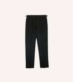 Black Barathea Wool Single Pleat Dinner Trousers -Drakes Shop DR2A6E23730 01100 3