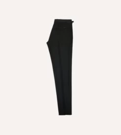 Black Barathea Wool Single Pleat Dinner Trousers -Drakes Shop DR2A6E23730 01100 6