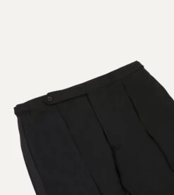 Black Tropical Wool Single-Pleat Dinner Trousers -Drakes Shop DR2A6E23800 01100 3