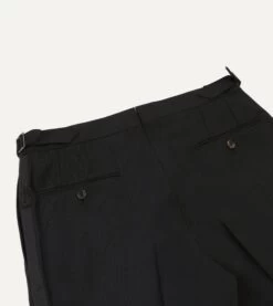 Black Tropical Wool Single-Pleat Dinner Trousers -Drakes Shop DR2A6E23800 01100 4