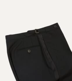 Black Tropical Wool Single-Pleat Dinner Trousers -Drakes Shop DR2A6E23800 01100 5