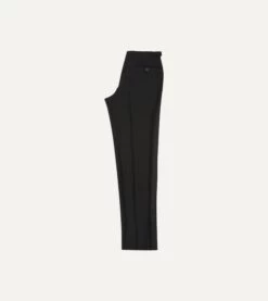 Black Tropical Wool Single-Pleat Dinner Trousers -Drakes Shop DR2A6E23800 01100 6