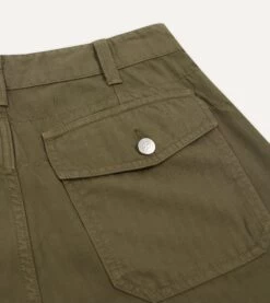 Olive Herringbone Cotton Linen Fatigue Shorts -Drakes Shop DR2A6F 24049 01 400 4