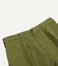 Olive Cotton Twill Single-Pleat Shorts -Drakes Shop DR2A6F23170 02400 3
