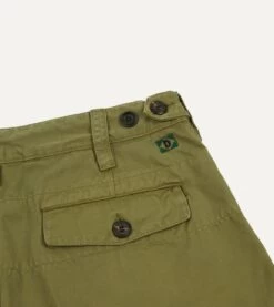 Olive Cotton Twill Single-Pleat Shorts -Drakes Shop DR2A6F23170 02400 5