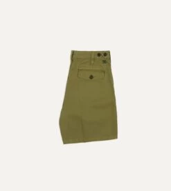 Olive Cotton Twill Single-Pleat Shorts -Drakes Shop DR2A6F23170 02400 6