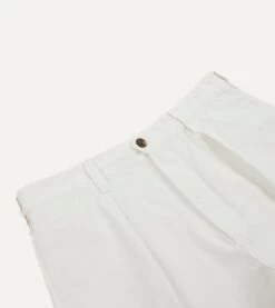 Ecru Cotton Twill Single-Pleat Shorts -Drakes Shop DR2A6F23170 05050 3