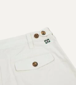 Ecru Cotton Twill Single-Pleat Shorts -Drakes Shop DR2A6F23170 05050 5