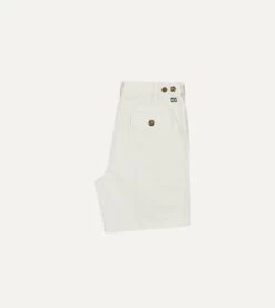 Ecru Cotton Twill Single-Pleat Shorts -Drakes Shop DR2A6F23170 05050 6