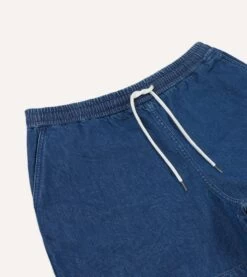 Stone Wash Indigo Cotton Drawstring Shorts -Drakes Shop DR2A6F24015 01200 3