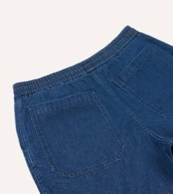 Stone Wash Indigo Cotton Drawstring Shorts -Drakes Shop DR2A6F24015 01200 4