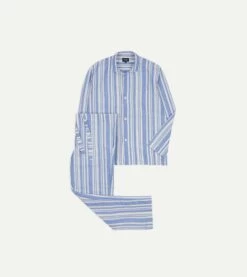 Blue And White Stripe Linen Pyjama Set