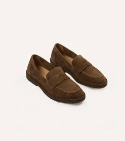 Tobacco Suede Canal Penny Loafer With Crepe Sole