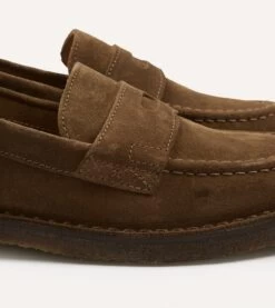 Tobacco Suede Canal Penny Loafer With Crepe Sole -Drakes Shop DRIAF322393 03300 3