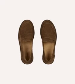 Tobacco Suede Canal Penny Loafer With Crepe Sole -Drakes Shop DRIAF322393 03300 4