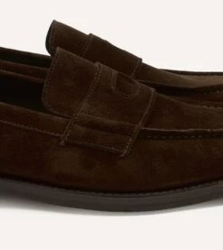 Brown Suede Charles Goodyear Welted Penny Loafer -Drakes Shop DRIAF322438 02300 3