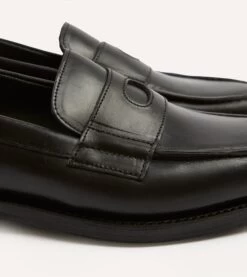 Black Leather Charles Goodyear Welted Penny Loafer -Drakes Shop DRIAF322438 03100 3