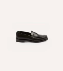 Black Leather Charles Goodyear Welted Penny Loafer -Drakes Shop DRIAF322438 03100 6